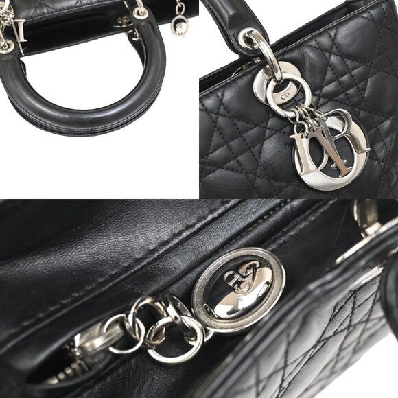 CHRISTIAN DIOR Logo Lady Cannage Shoulder Hand Bag Leather Black SHW 55KB222 - Picture 8 of 16